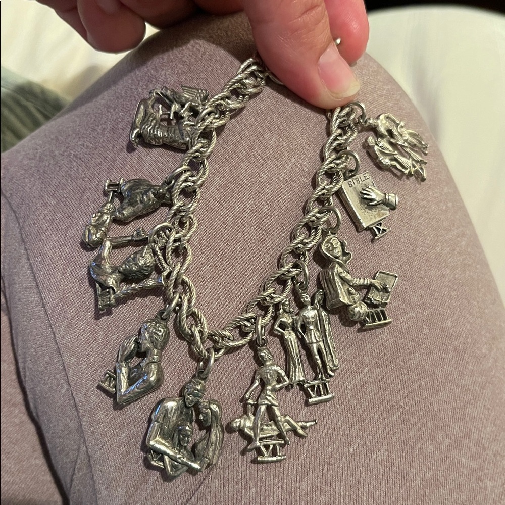 CORO “10 Commandments” Vintage Silver Charm Bracelet